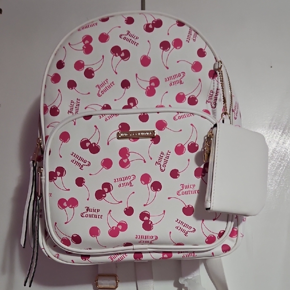 Juicy Couture Cherry Pattern Backpack in White and Pink